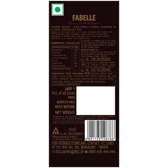 Loaded Secret - Dark Chocolate Bar with visible Almonds