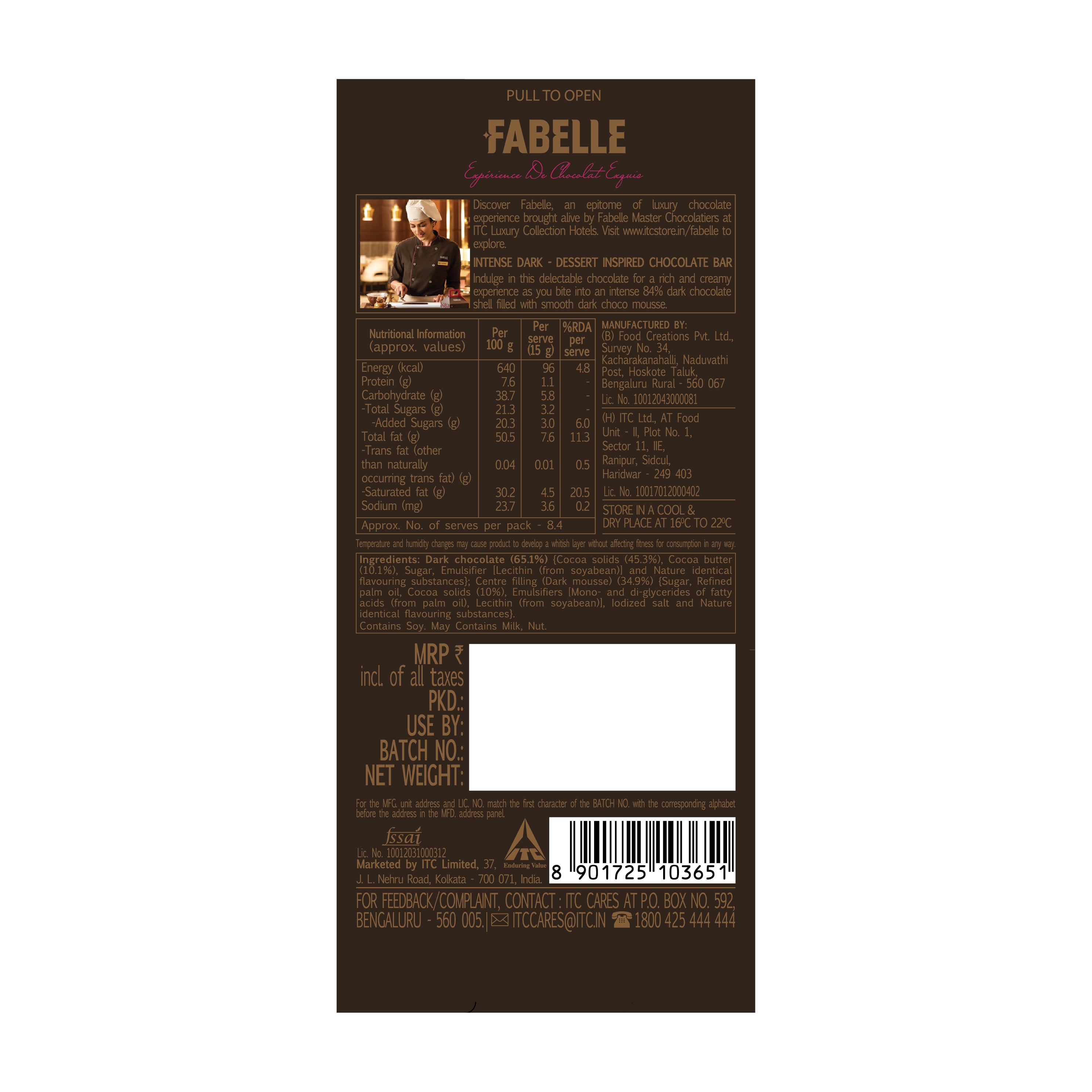 Intense Dark Bar - Centre filled 84% Dark Chocolate